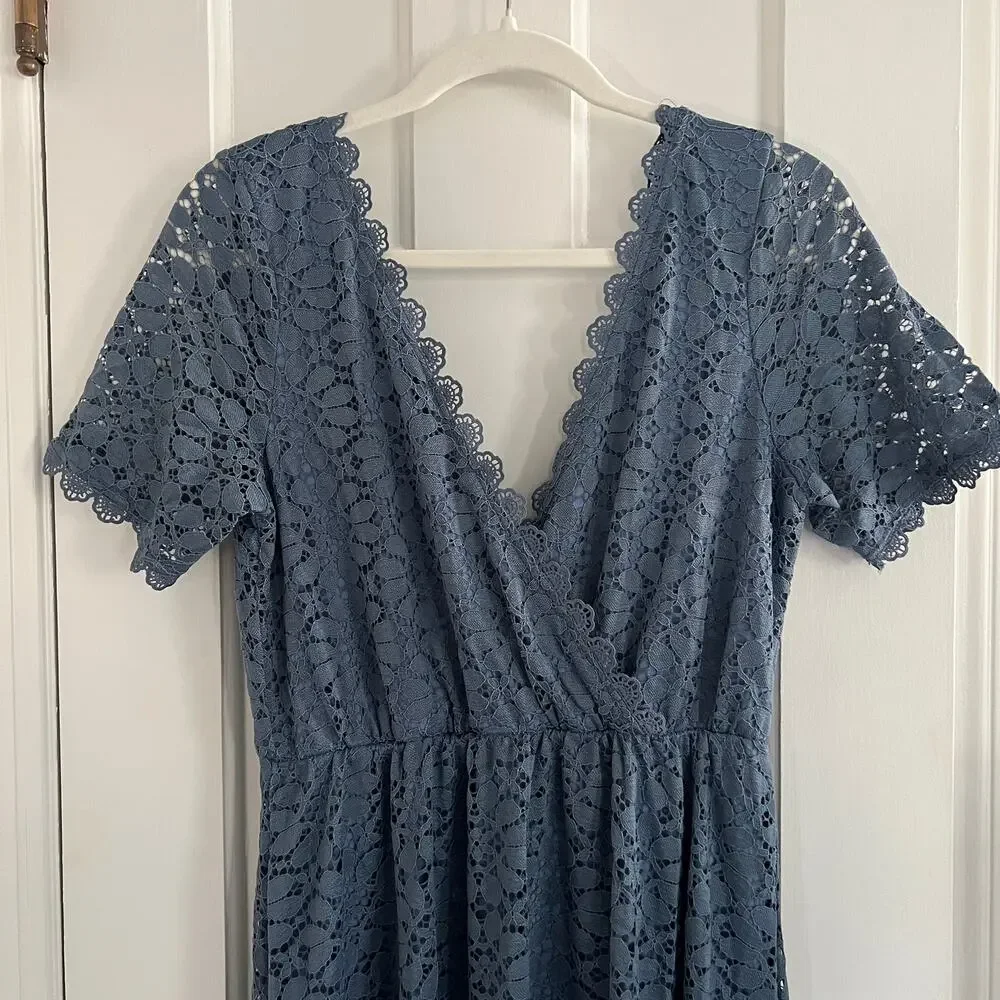 NWT Baltic Born Venice Slate Blue Lace Maxi Dress V-neck Tie Back Size L - Picture 4 of 12